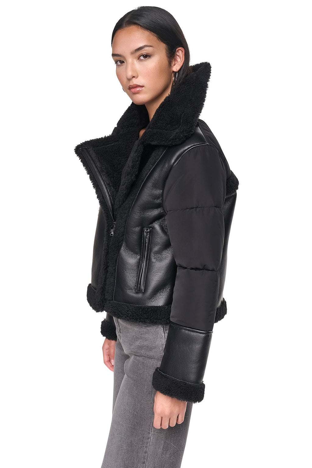 PUFF SLEEVE FAUX SHEARLING JACKET