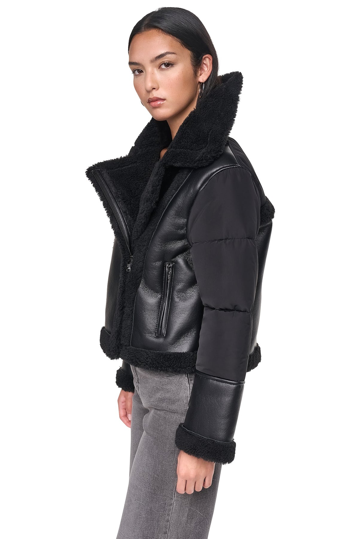 PUFF SLEEVE FAUX SHEARLING JACKET