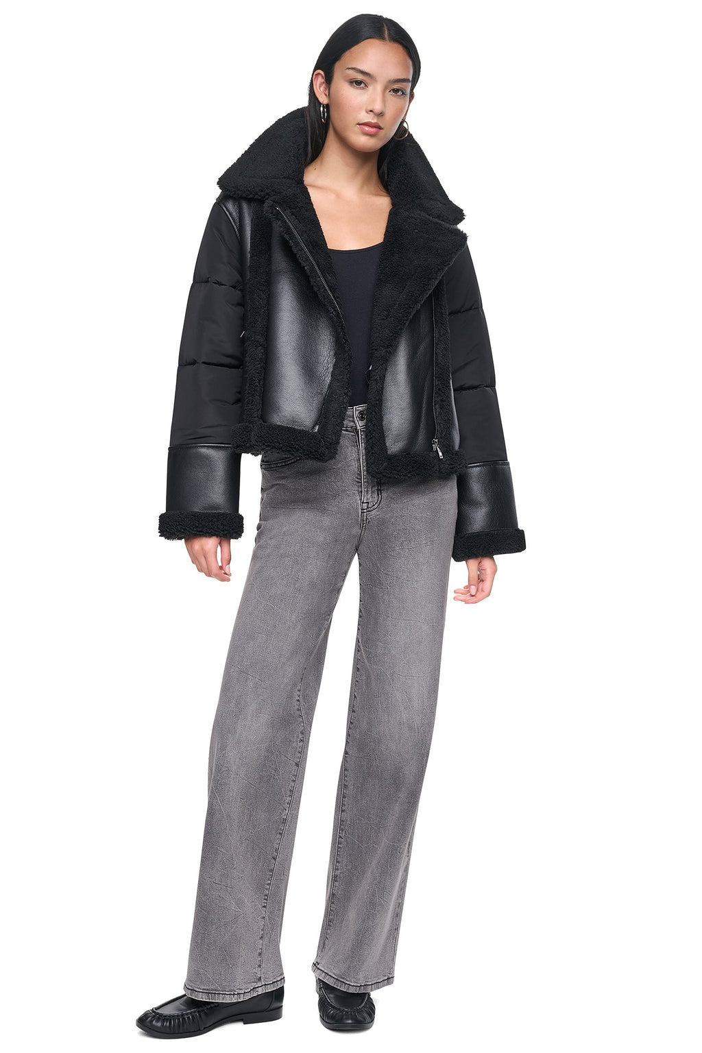 PUFF SLEEVE FAUX SHEARLING JACKET
