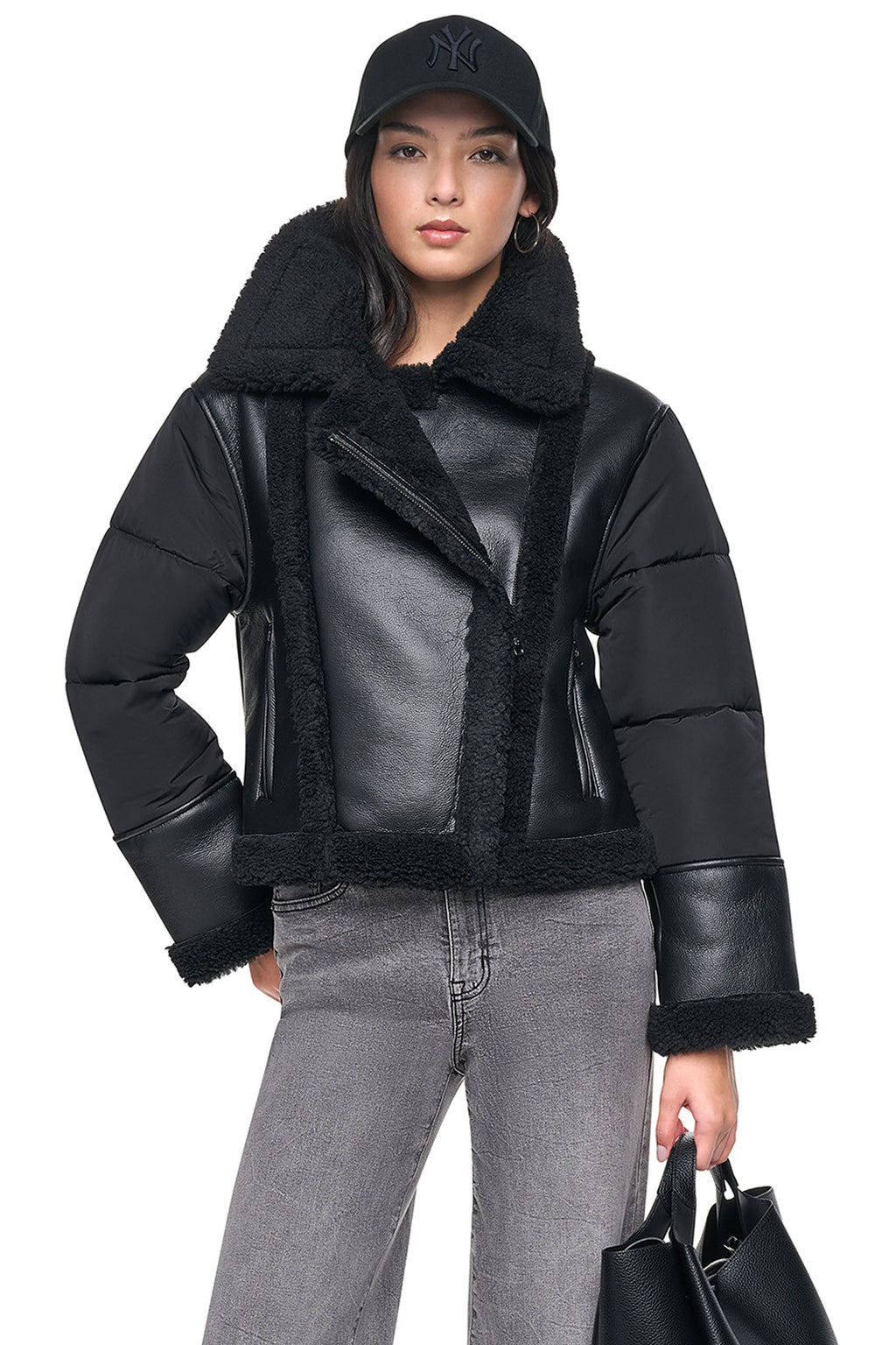 PUFF SLEEVE FAUX SHEARLING JACKET