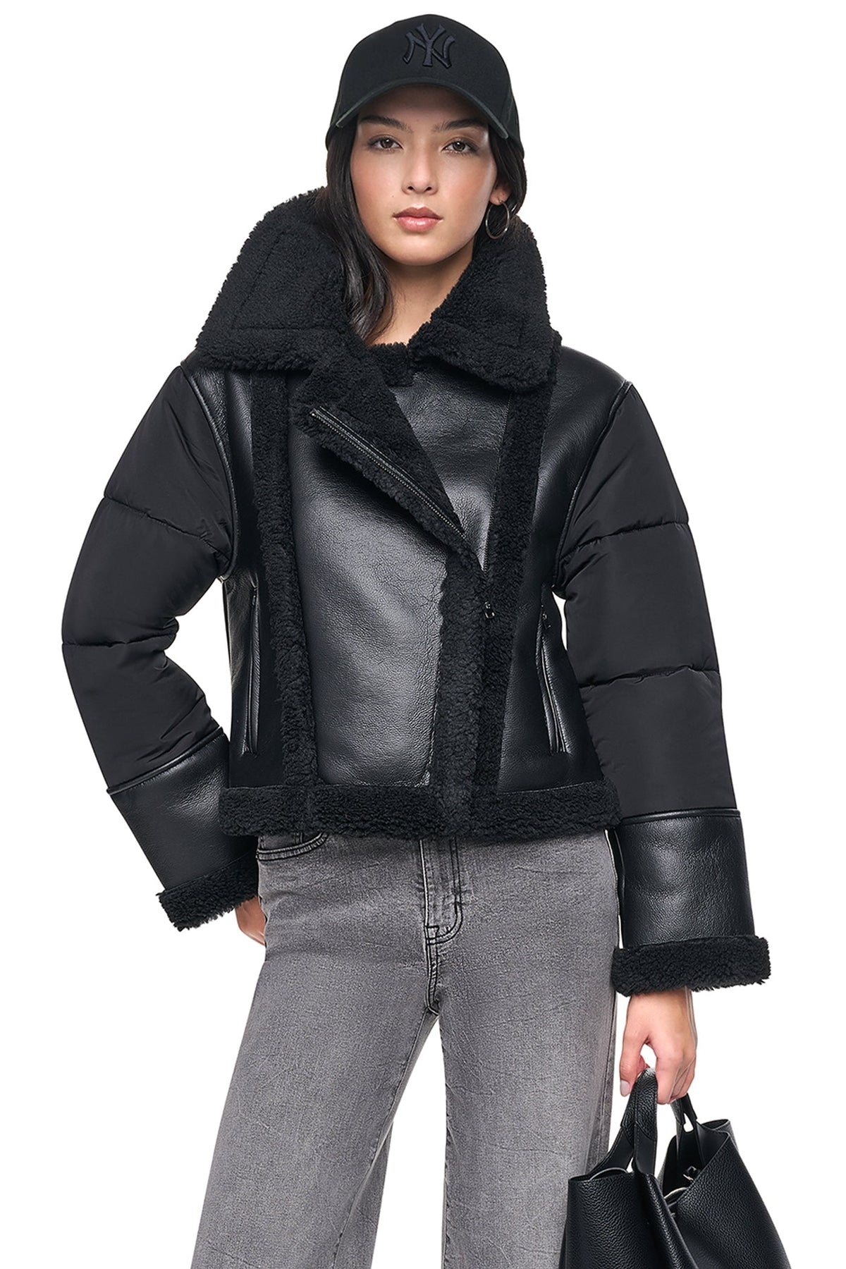PUFF SLEEVE FAUX SHEARLING JACKET