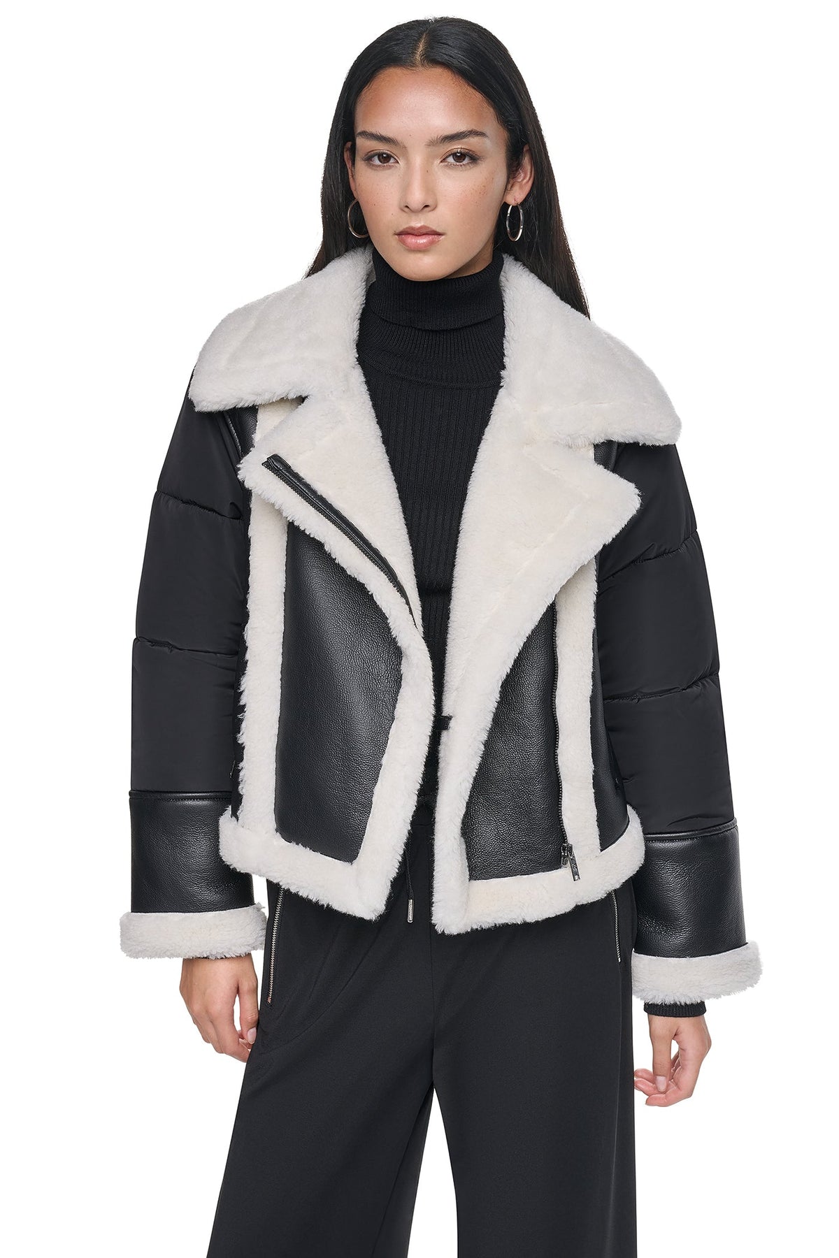 PUFF SLEEVE FAUX SHEARLING JACKET