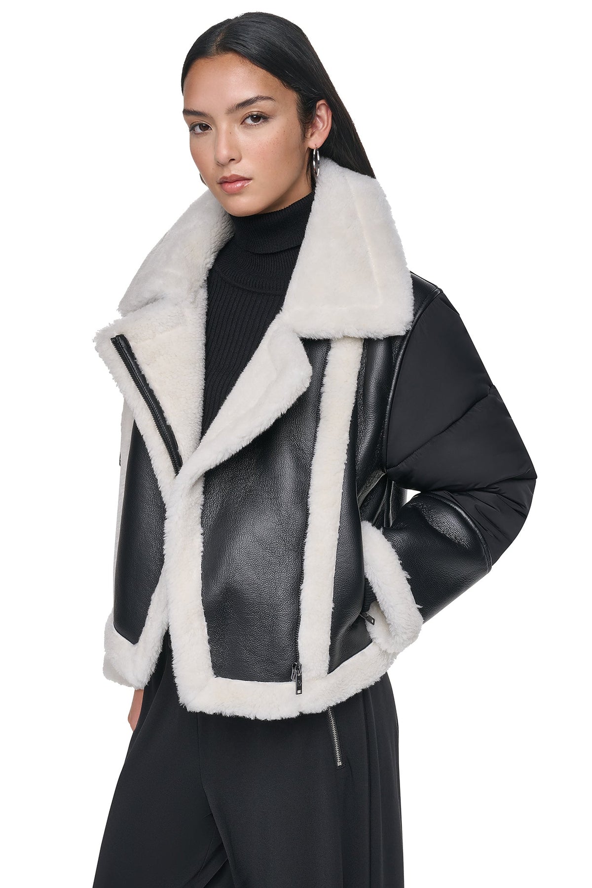 PUFF SLEEVE FAUX SHEARLING JACKET