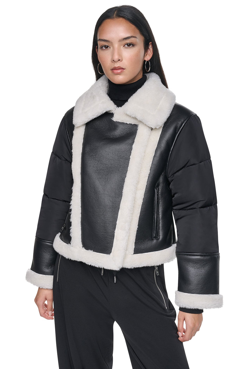 PUFF SLEEVE FAUX SHEARLING JACKET