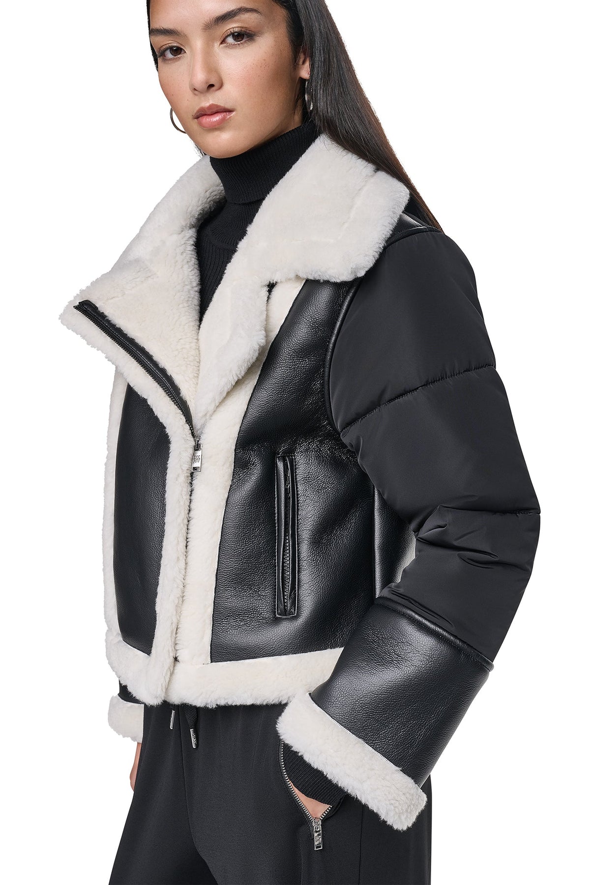 PUFF SLEEVE FAUX SHEARLING JACKET