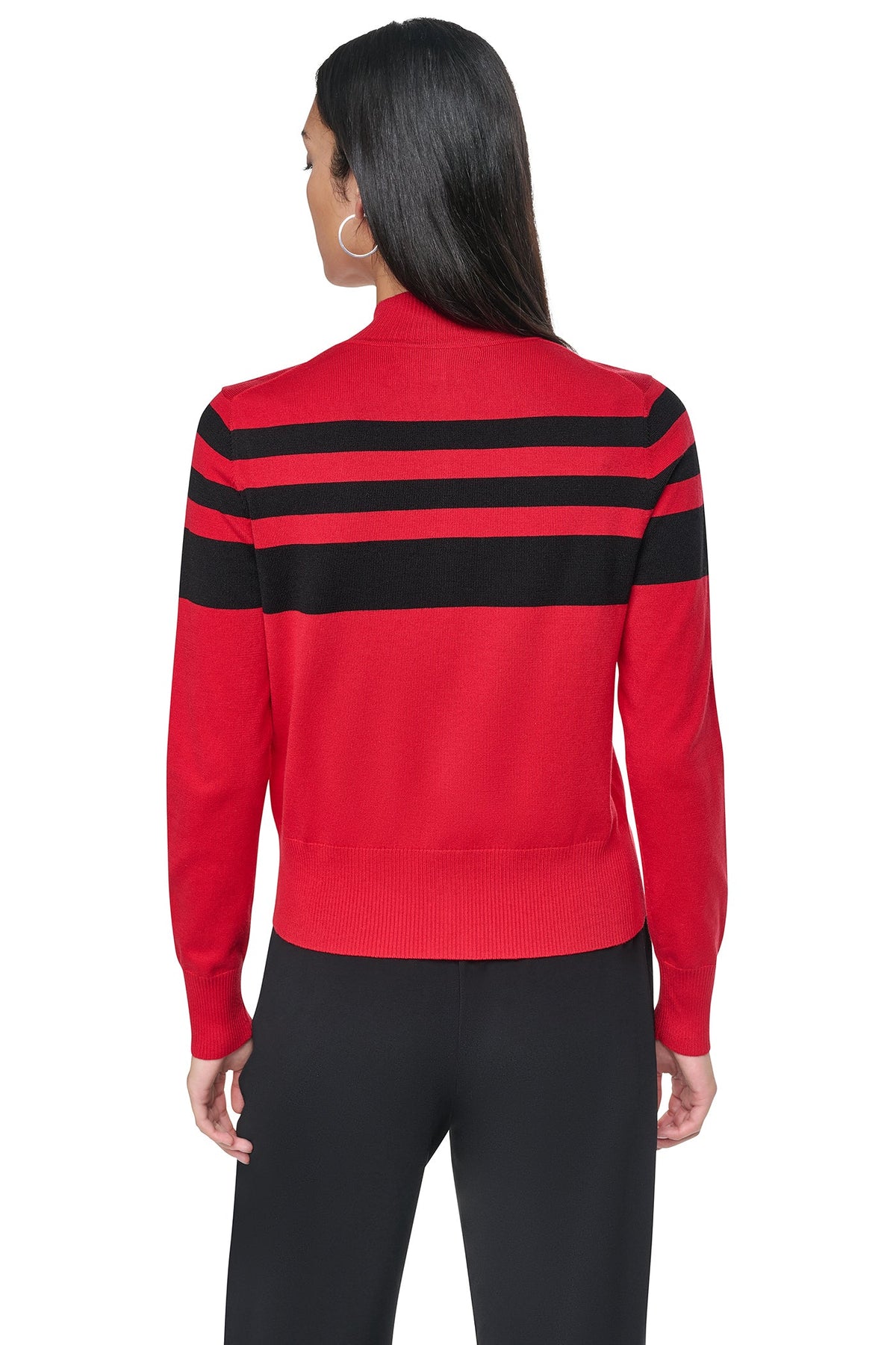 STRIPED MOCK NECK ZIP SWEATER