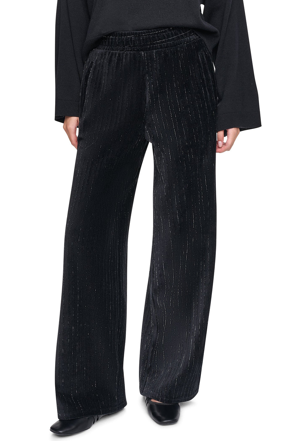 METALLIC VELVET PULL ON SWEATER PANT