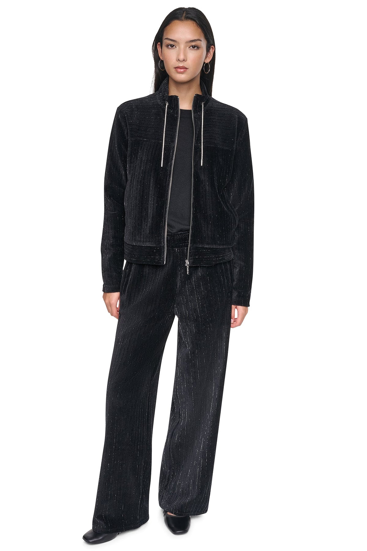 METALLIC VELVET PULL ON SWEATER PANT
