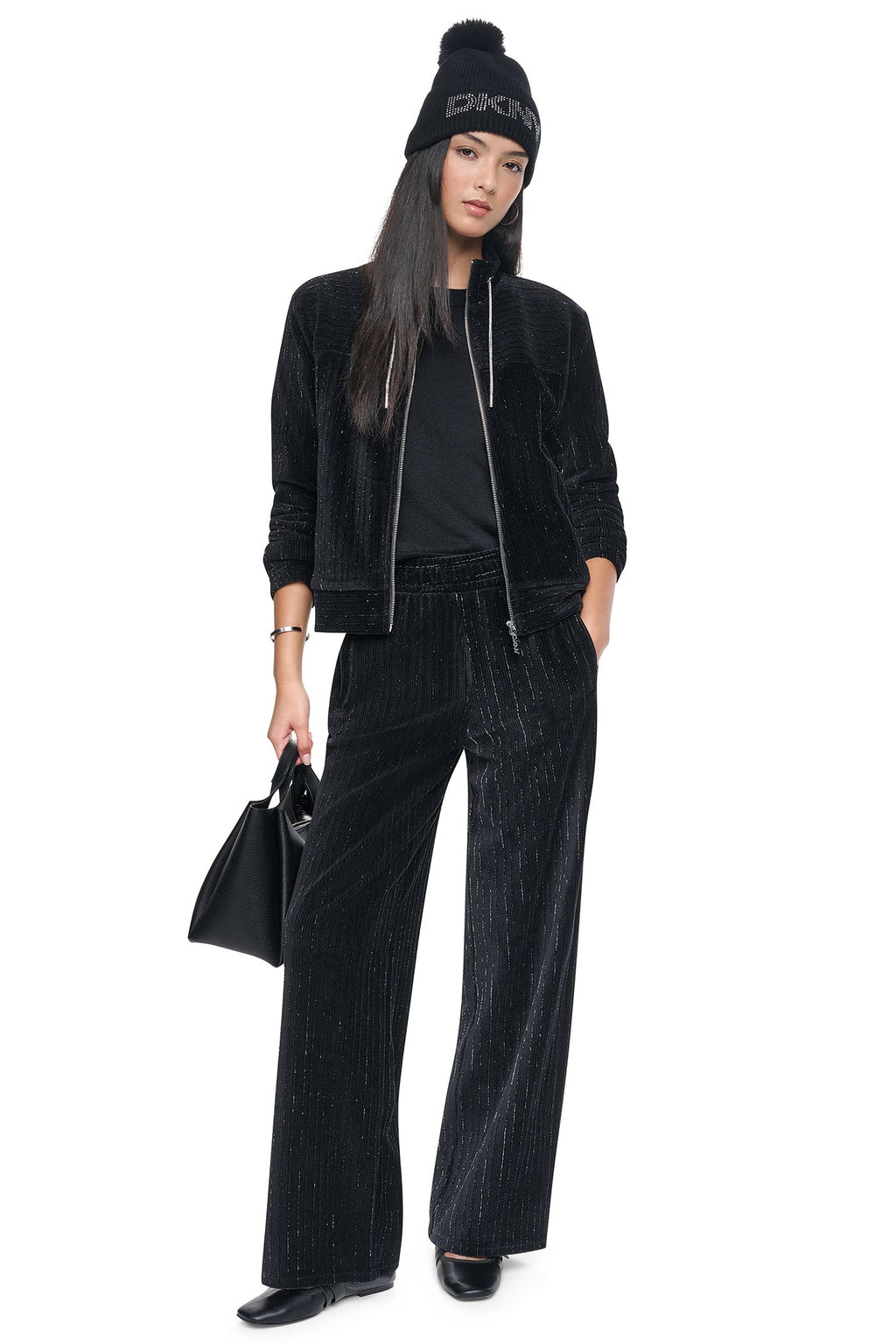 METALLIC VELVET PULL ON SWEATER PANT