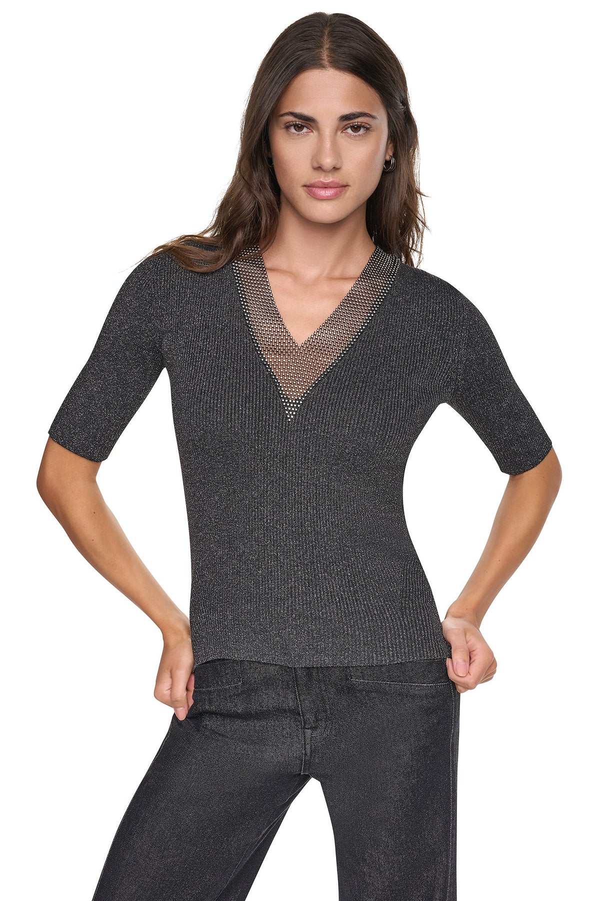 EMBELLISHED METALLIC SWEATER