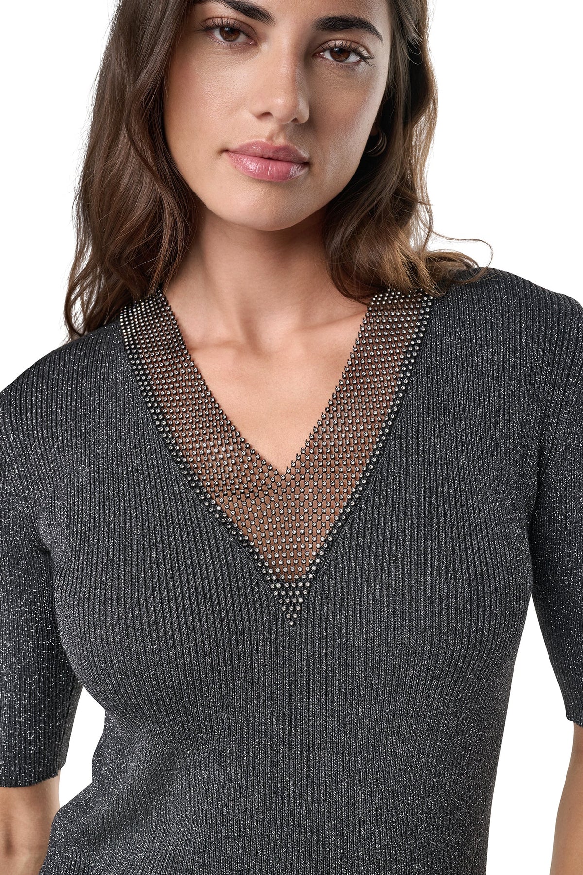 EMBELLISHED METALLIC SWEATER