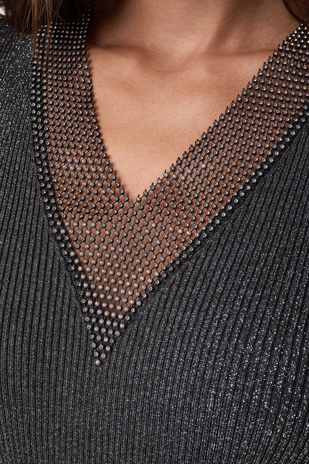 EMBELLISHED METALLIC SWEATER
