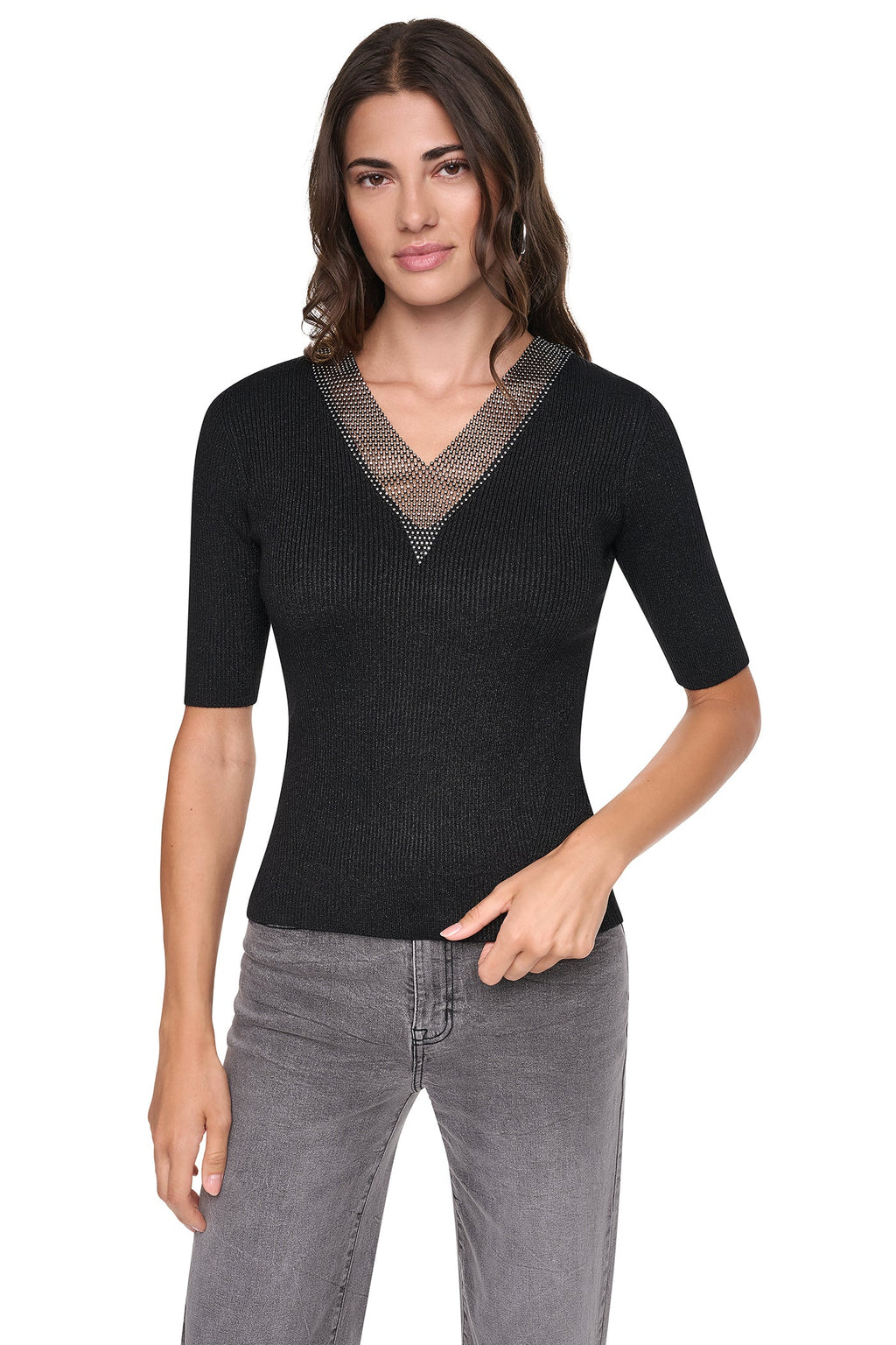 EMBELLISHED METALLIC SWEATER