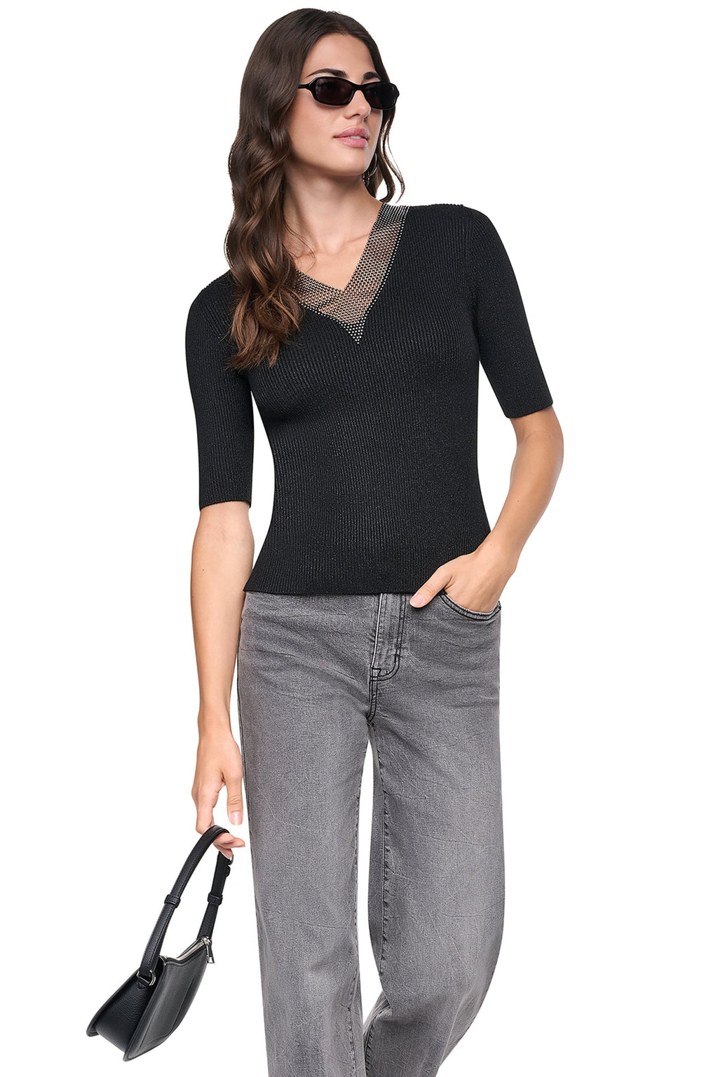 EMBELLISHED METALLIC SWEATER