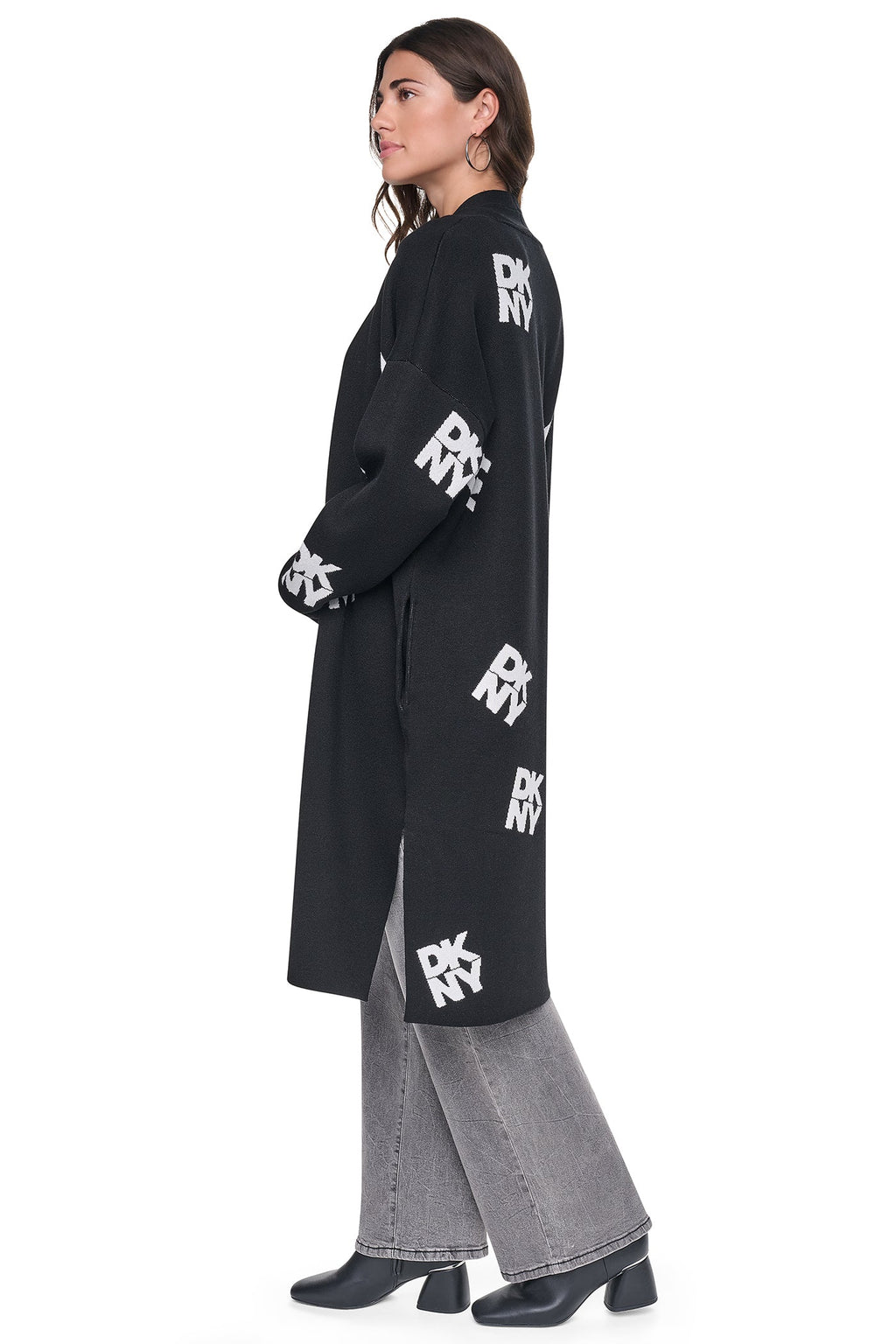 ALL-OVER STACK LOGO LONG CARDIGAN