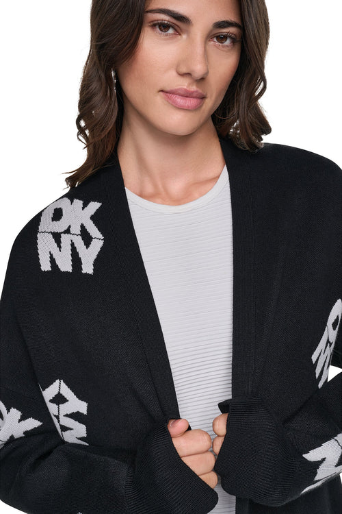 ALL-OVER STACK LOGO LONG CARDIGAN