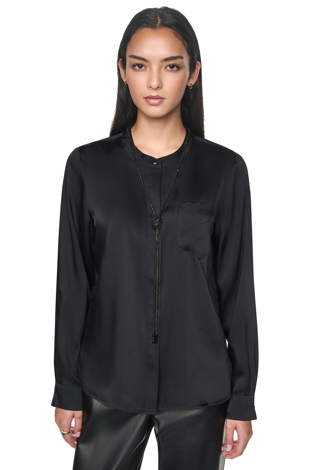 EMBELLISHED NECKTIE BLOUSE