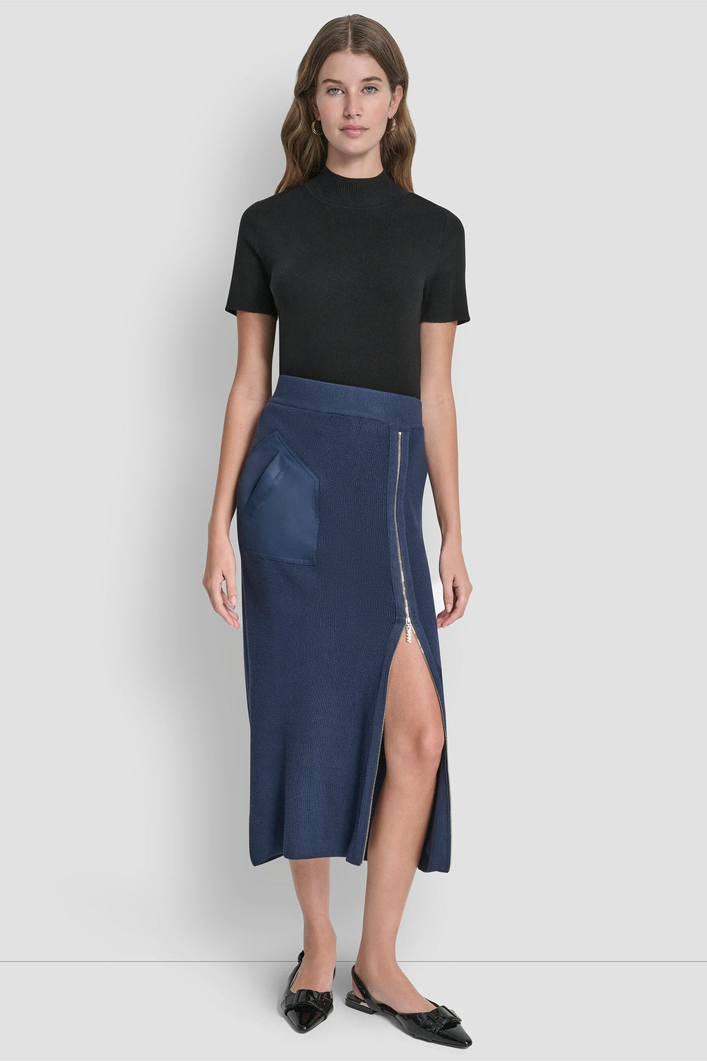 ZIP-DETAILED MIDI SWEATER SKIRT