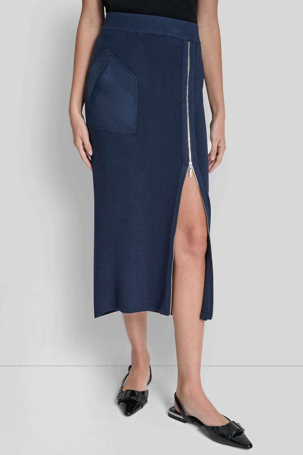 ZIP-DETAILED MIDI SWEATER SKIRT
