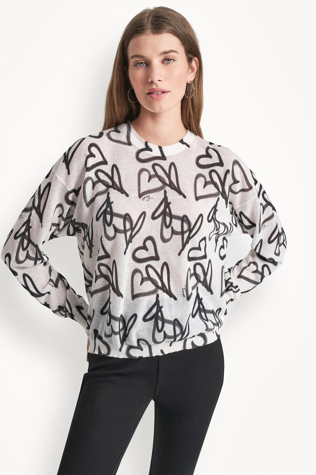 COTTON-BLEND GRAFFITI HEART SWEATER