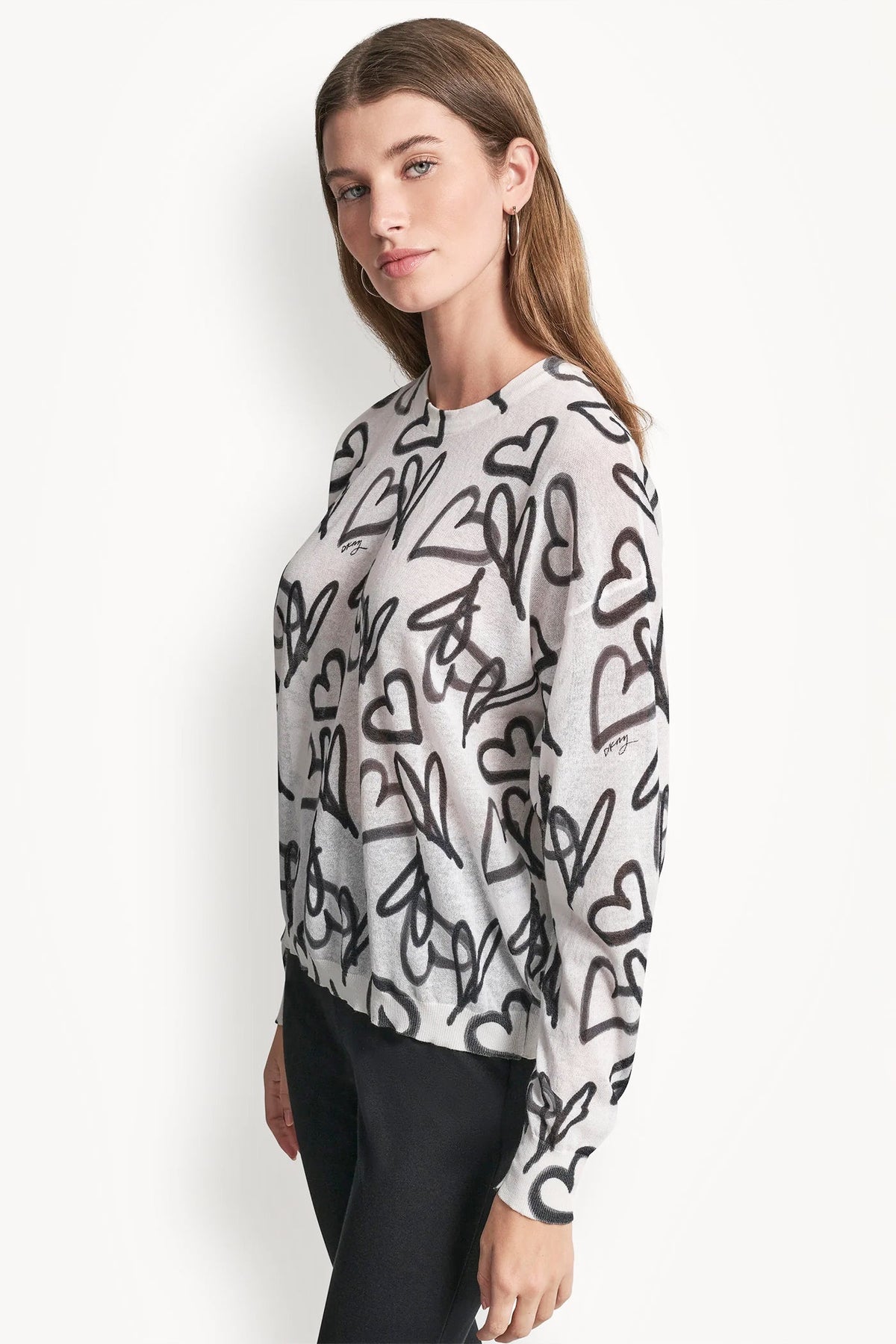 COTTON-BLEND GRAFFITI HEART SWEATER