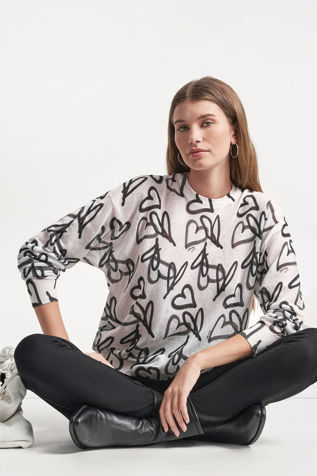 COTTON-BLEND GRAFFITI HEART SWEATER