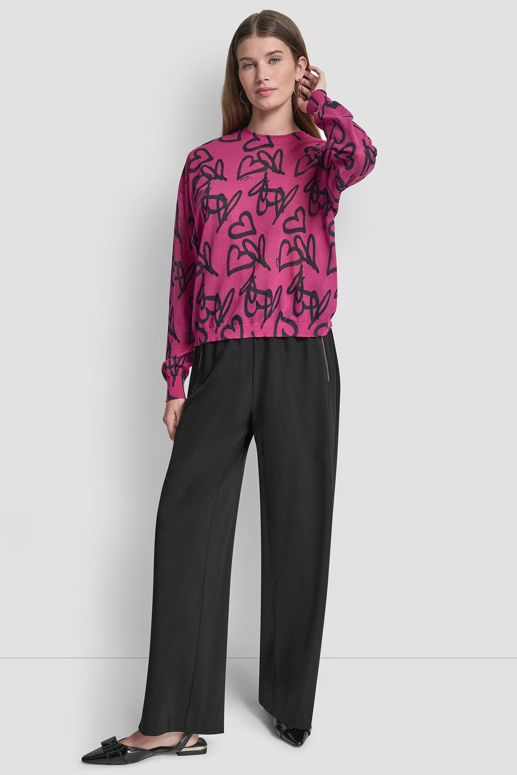 COTTON-BLEND GRAFFITI HEART SWEATER