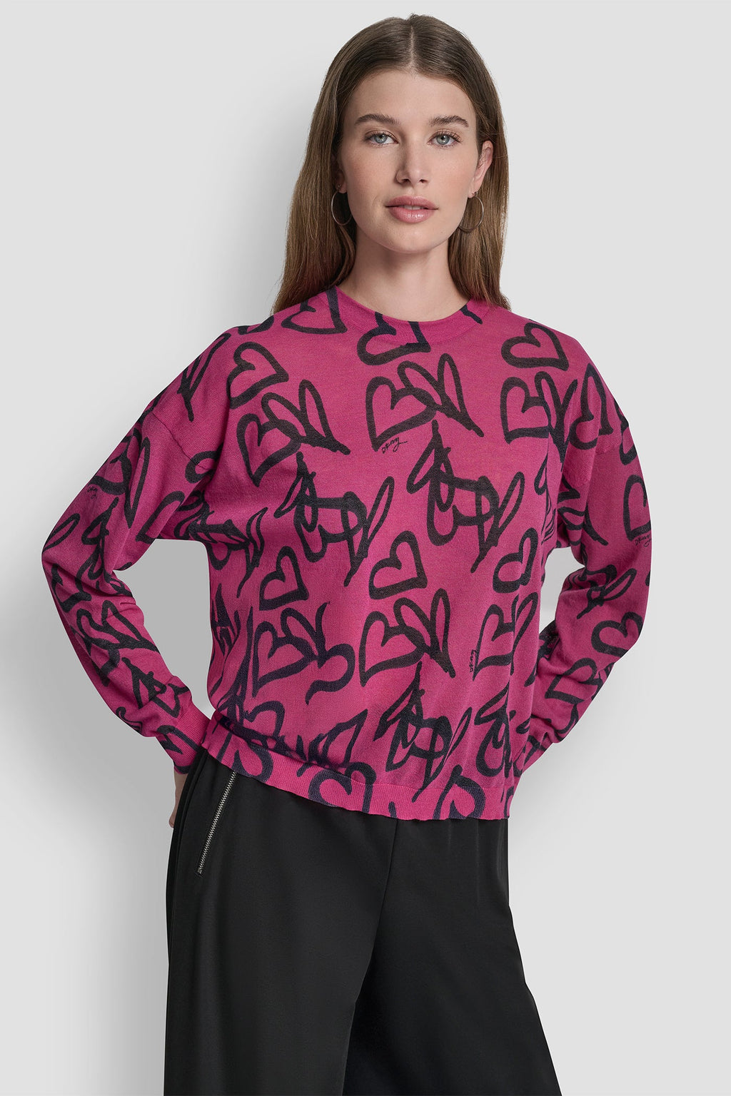 COTTON-BLEND GRAFFITI HEART SWEATER