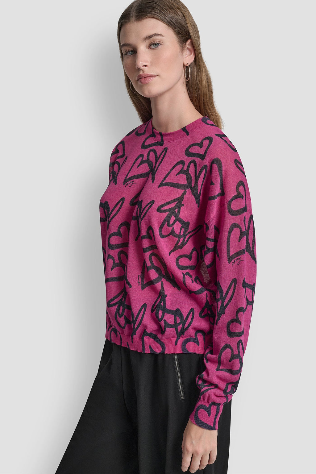 COTTON-BLEND GRAFFITI HEART SWEATER