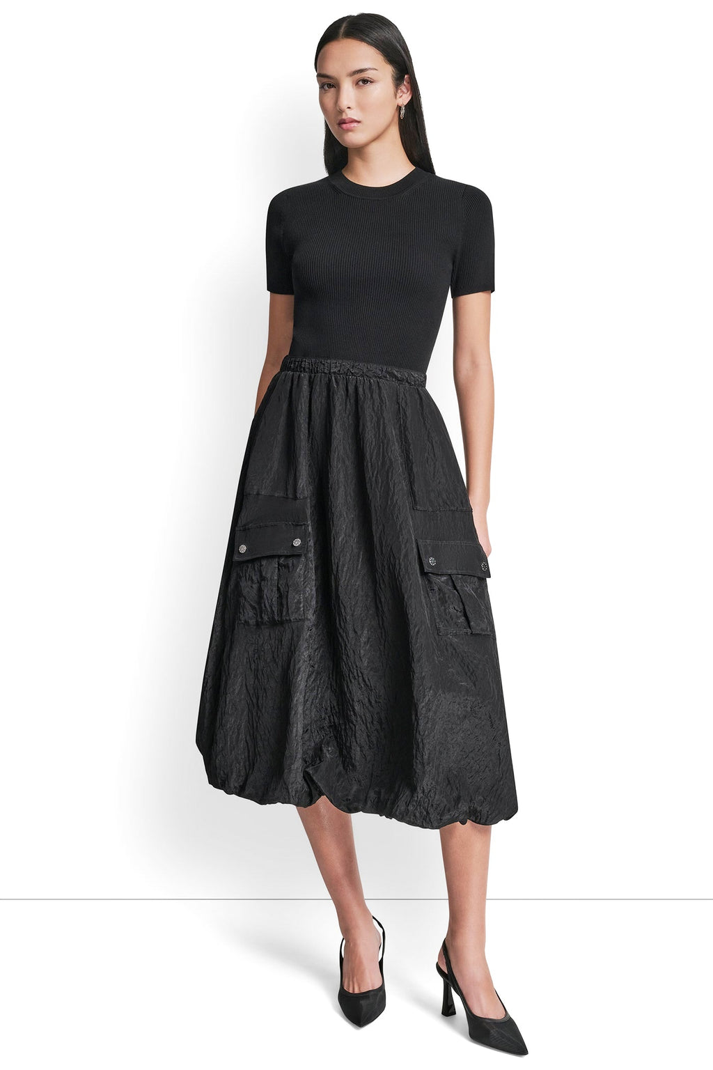 MIXED MEDIA CARGO MIDI BUBBLE DRESS