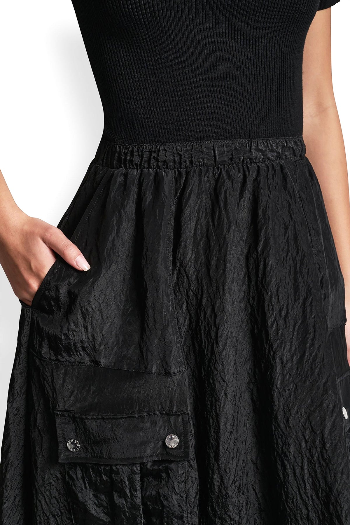 MIXED MEDIA CARGO MIDI BUBBLE DRESS