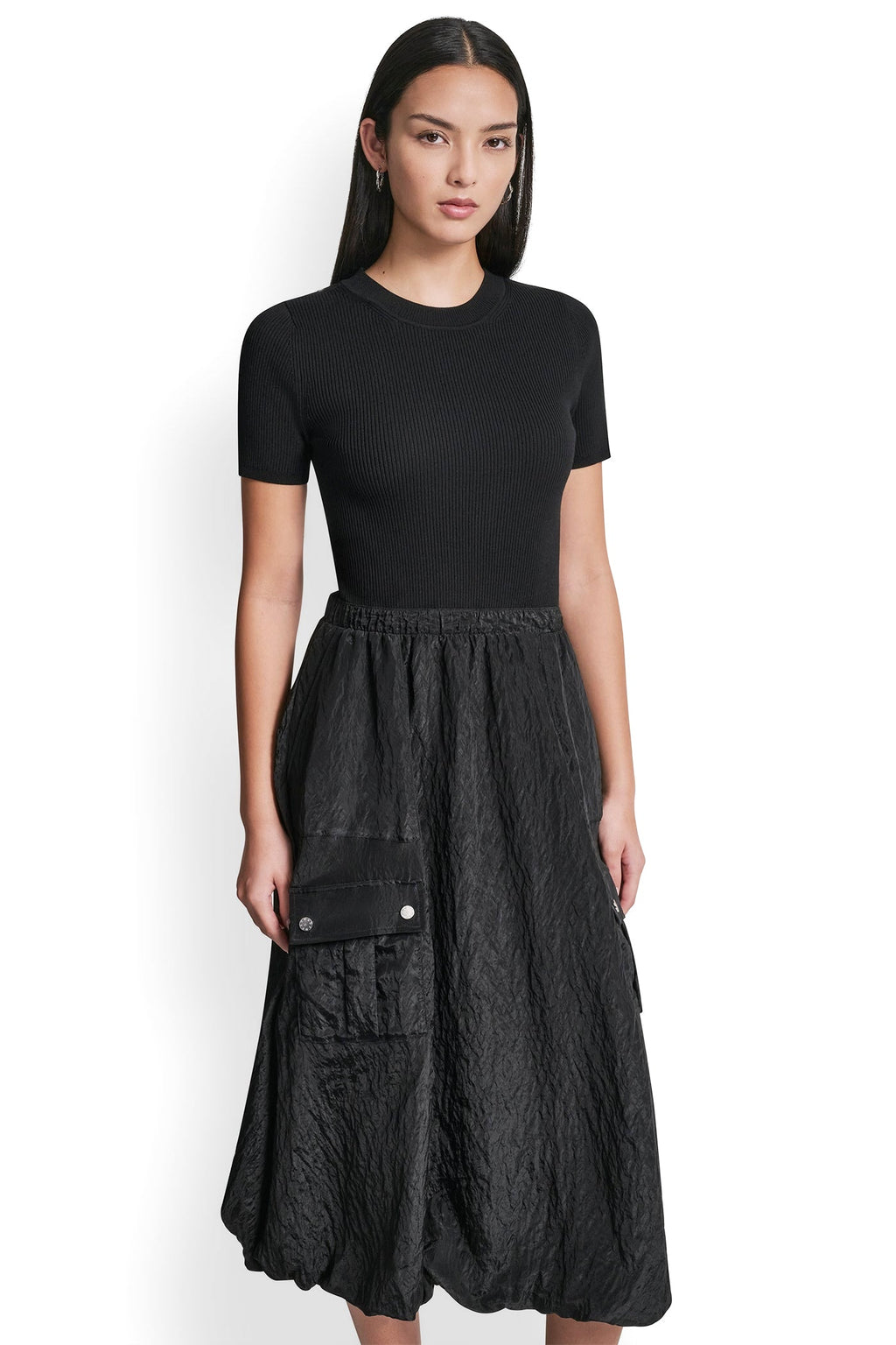MIXED MEDIA CARGO MIDI BUBBLE DRESS