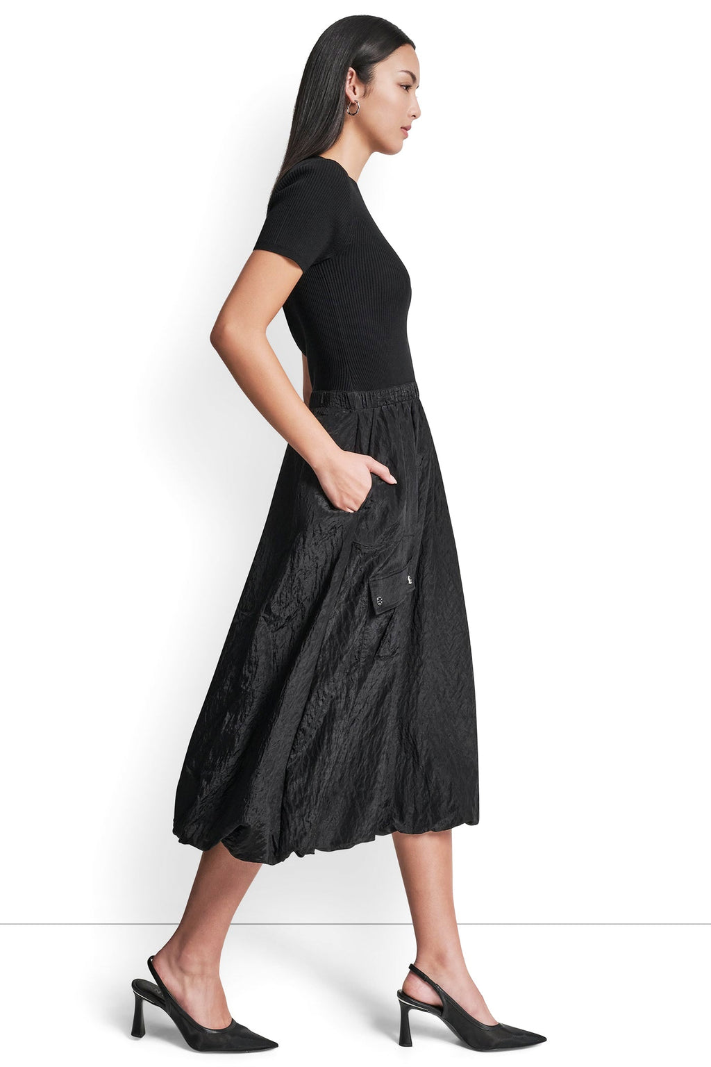 MIXED MEDIA CARGO MIDI BUBBLE DRESS
