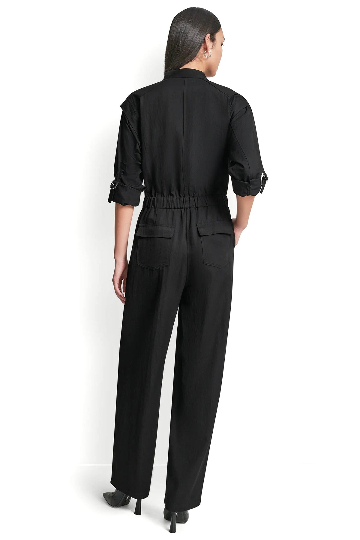 LONG SLEEVE COLLARLESS UTILITY JUMPSUIT