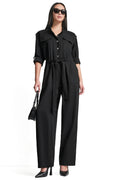 LONG SLEEVE COLLARLESS UTILITY JUMPSUIT