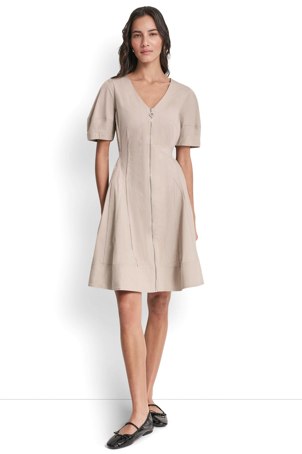 SHORT SLEEVE PLEATED FIT & FLARE DRESS