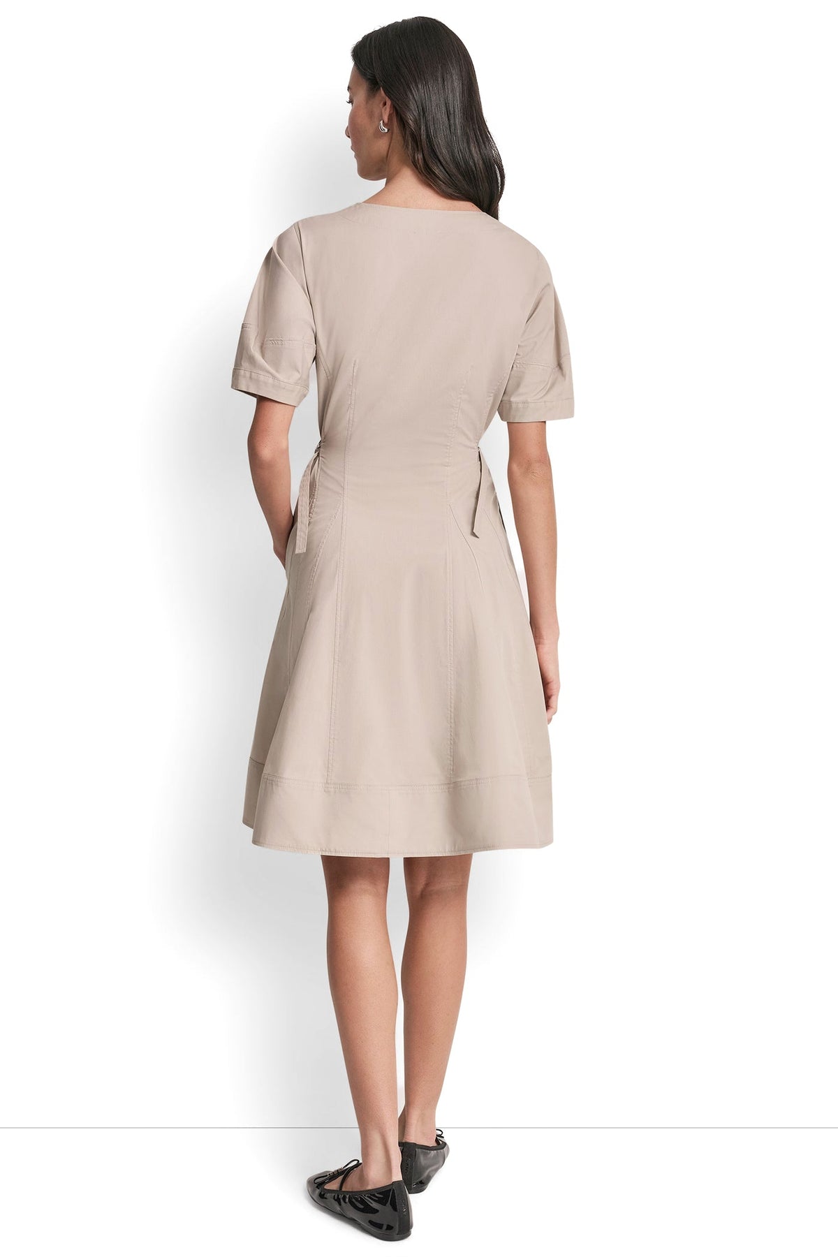 SHORT SLEEVE PLEATED FIT & FLARE DRESS
