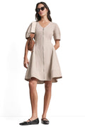SHORT SLEEVE PLEATED FIT & FLARE DRESS