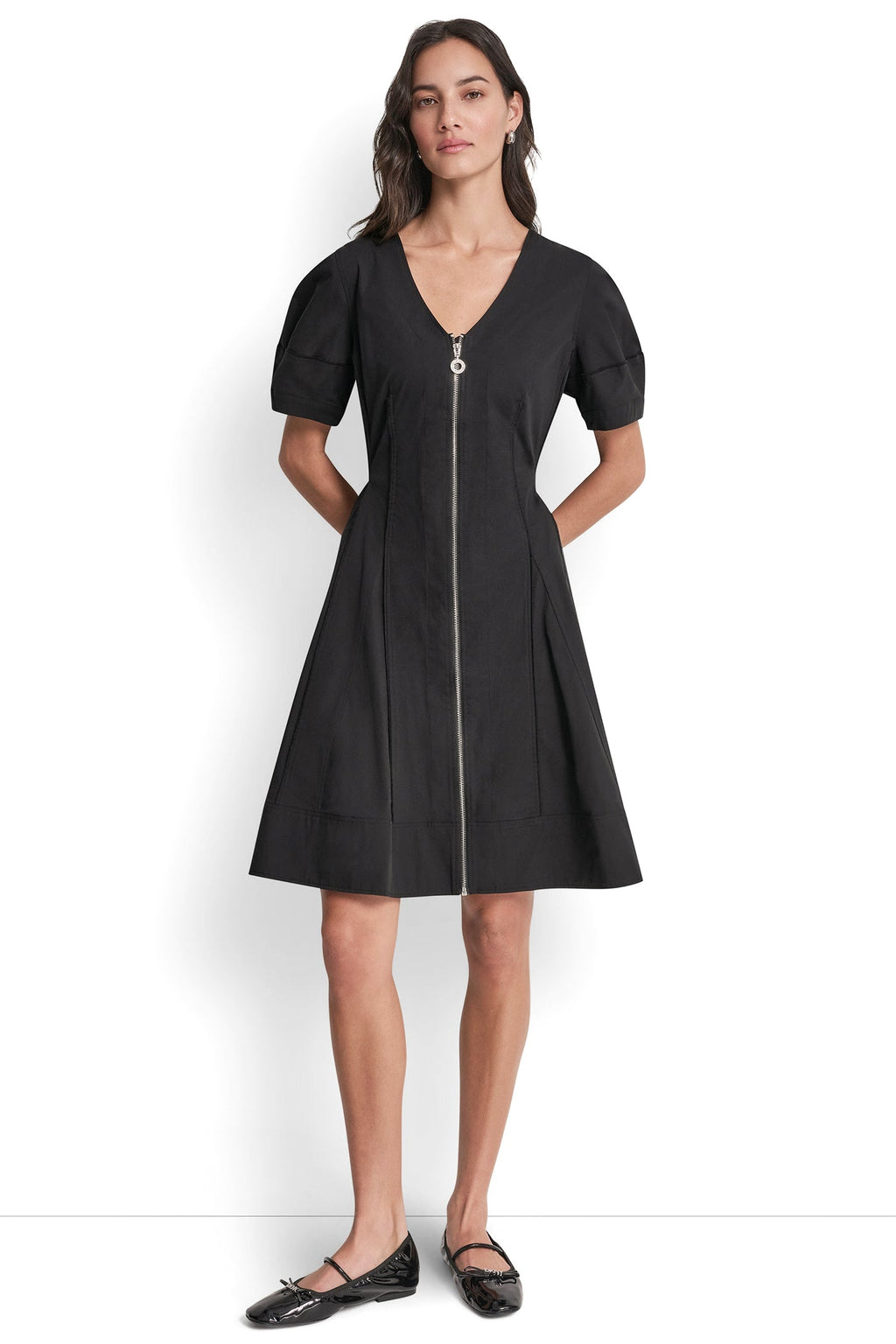 SHORT SLEEVE PLEATED FIT & FLARE DRESS
