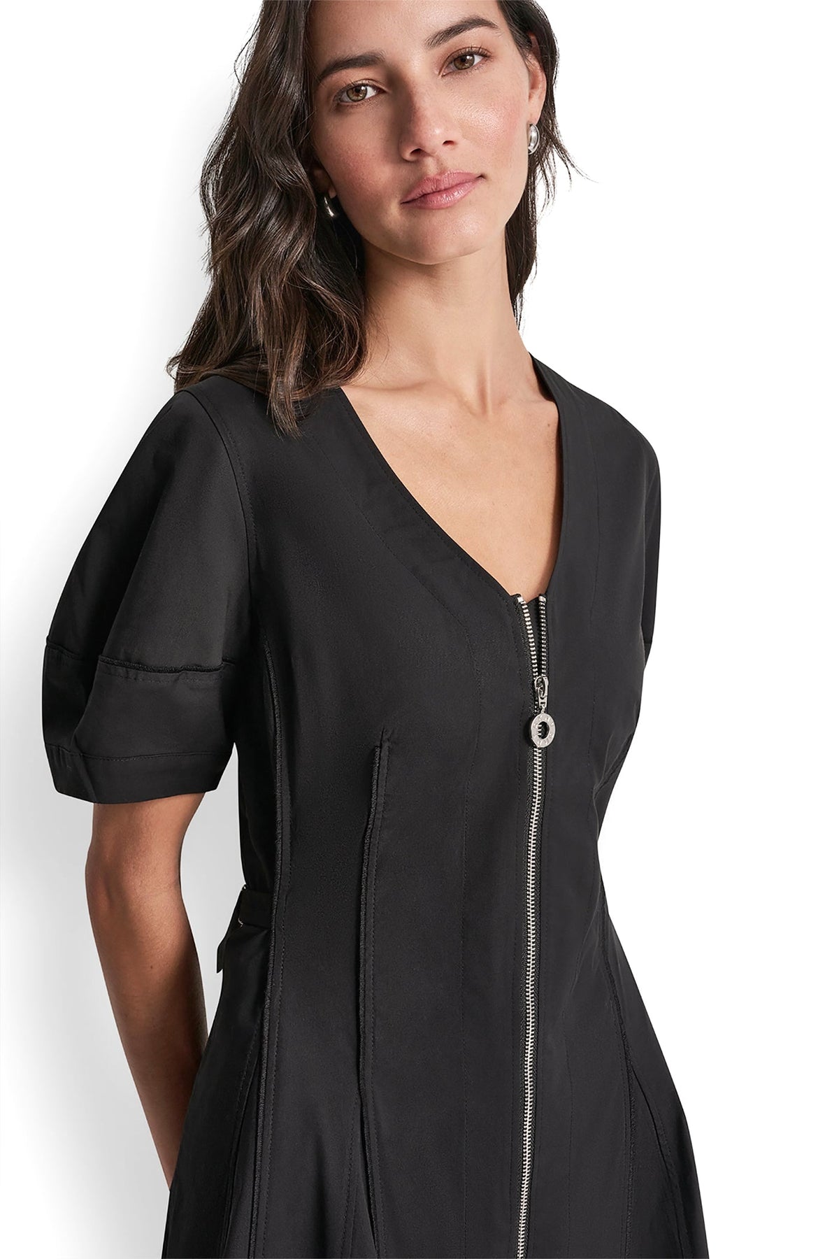 SHORT SLEEVE PLEATED FIT & FLARE DRESS