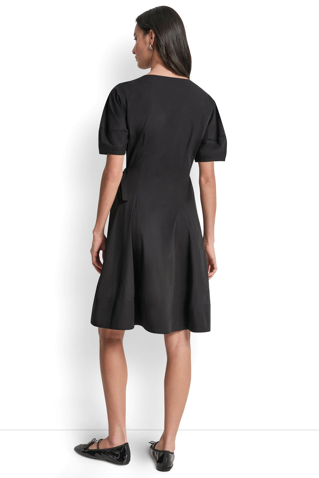 SHORT SLEEVE PLEATED FIT & FLARE DRESS