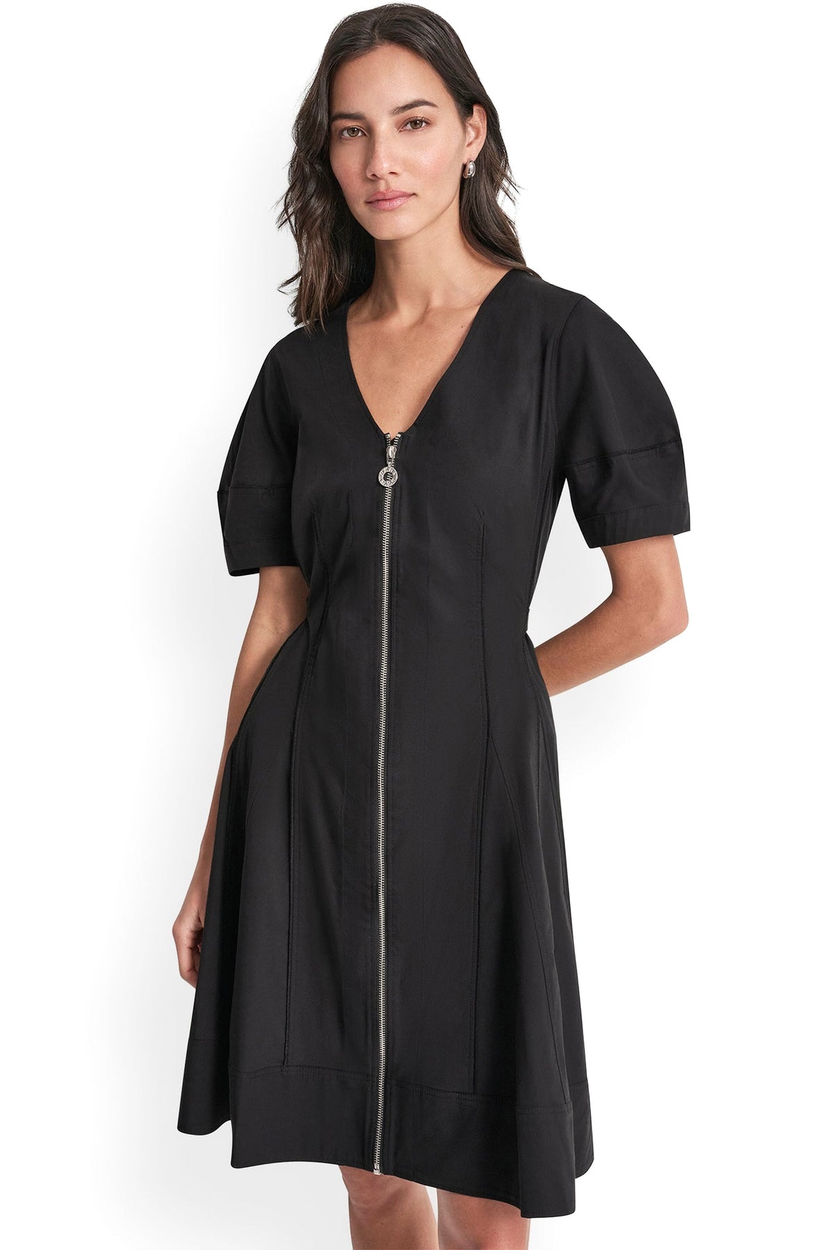 SHORT SLEEVE PLEATED FIT & FLARE DRESS