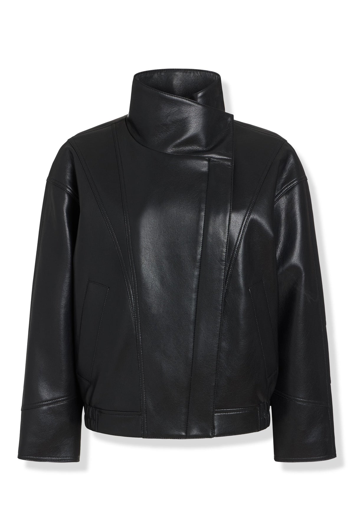 ASYMMETRIC VEGAN LEATHER JACKET
