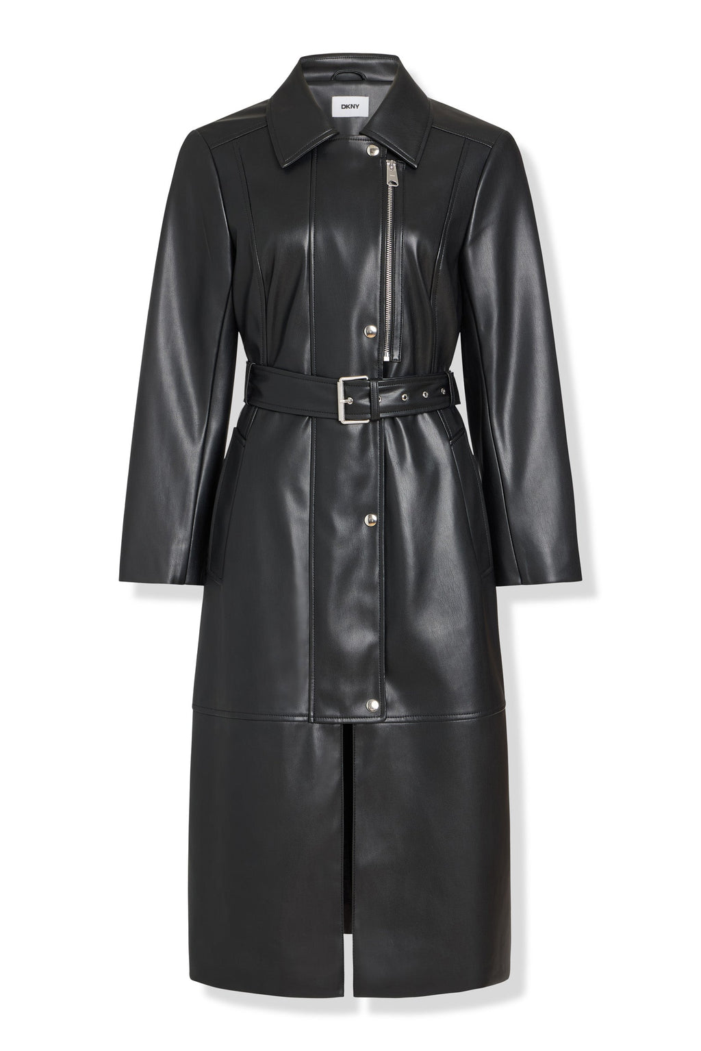 VEGAN LEATHER BELTED TRENCH