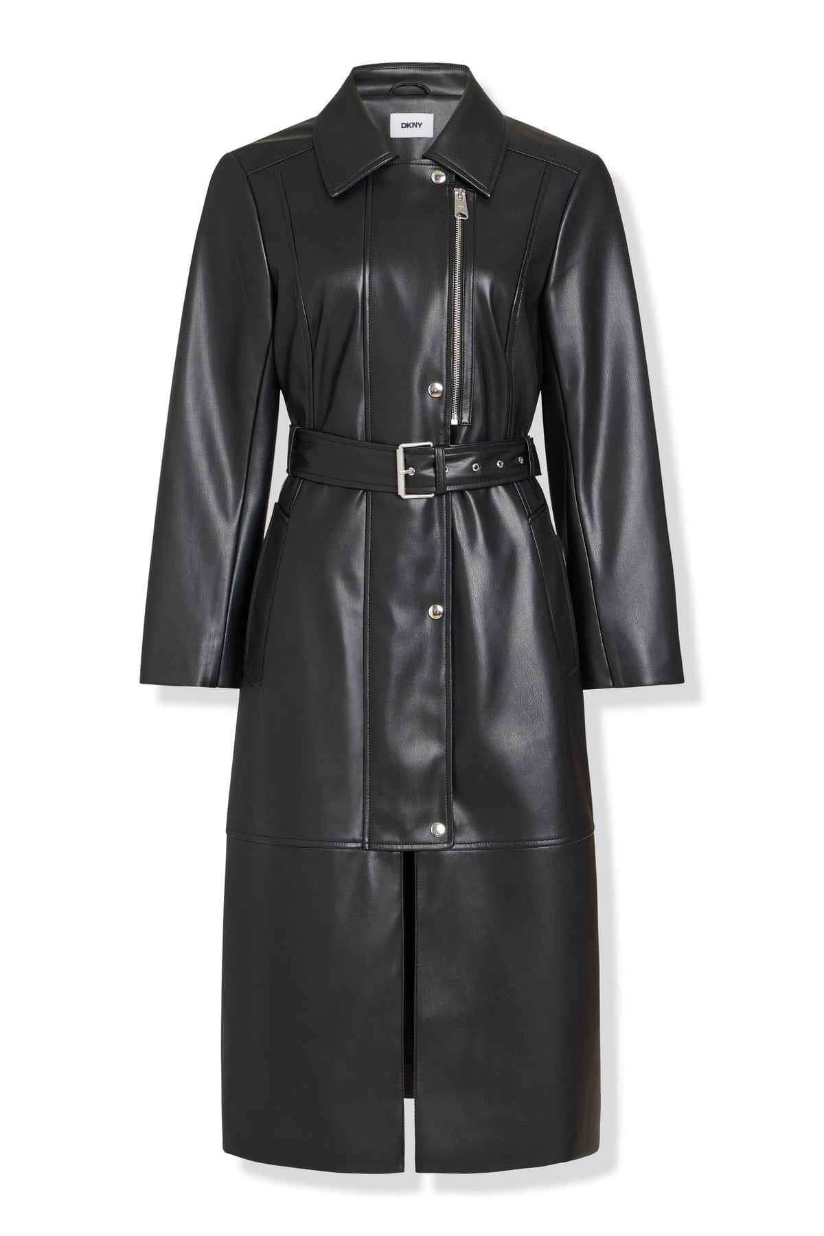 VEGAN LEATHER BELTED TRENCH