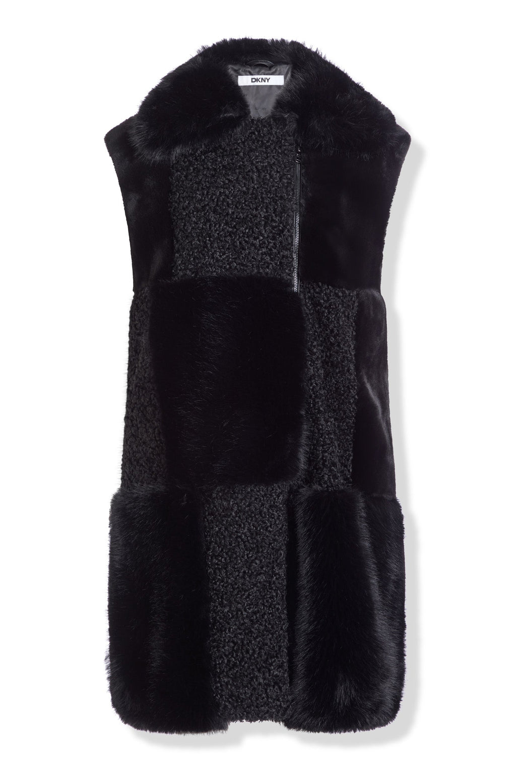 PATCH FAUX FUR LONG VEST